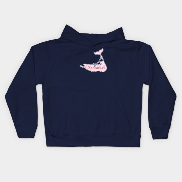 Preppy Pink Stripe Nantucket Island Whale Silhouette Kids Hoodie by emrdesigns